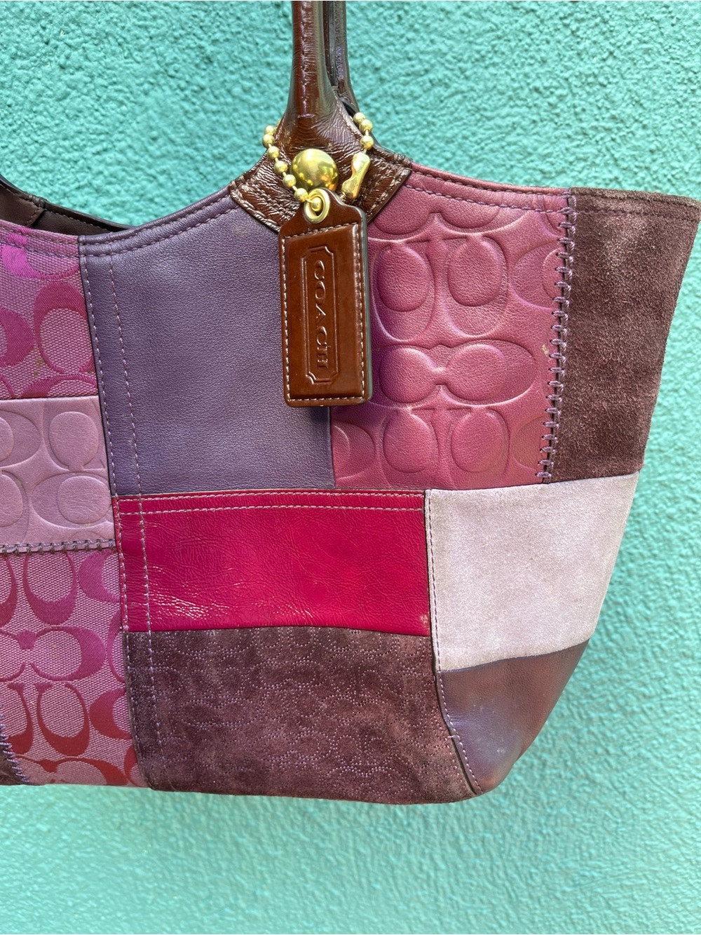 COACH Y2K Purple Patchwork Suede Tote Bleecker 14045 - Picture 3 of 7
